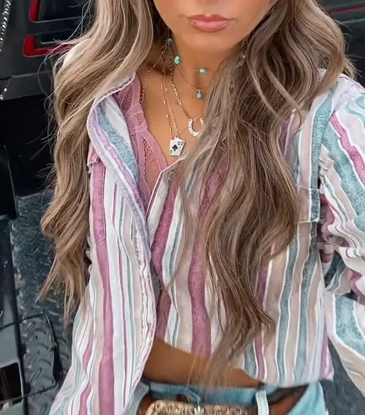 Women's Vintage Striped Button-Up Shirt