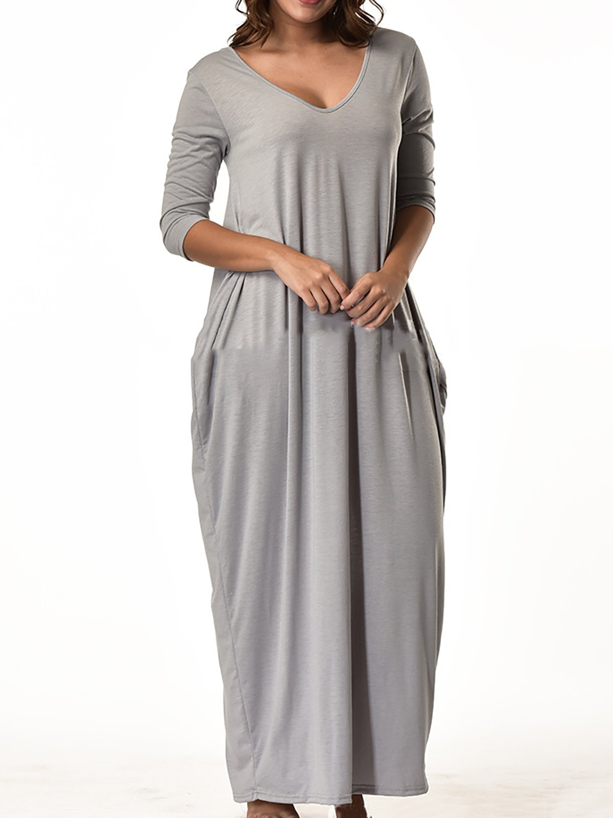 Solid Basic Crew Neck Paneled Casual Dress