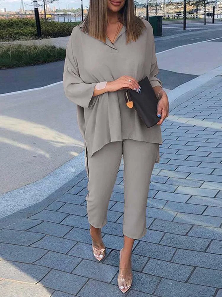 2PCS Pant Sets Spring Lapel Neck Long Sleeve Blouse Suits Urban Tracksuit ZANZEA Women OL Matching Sets Casual Solid Work Sets
