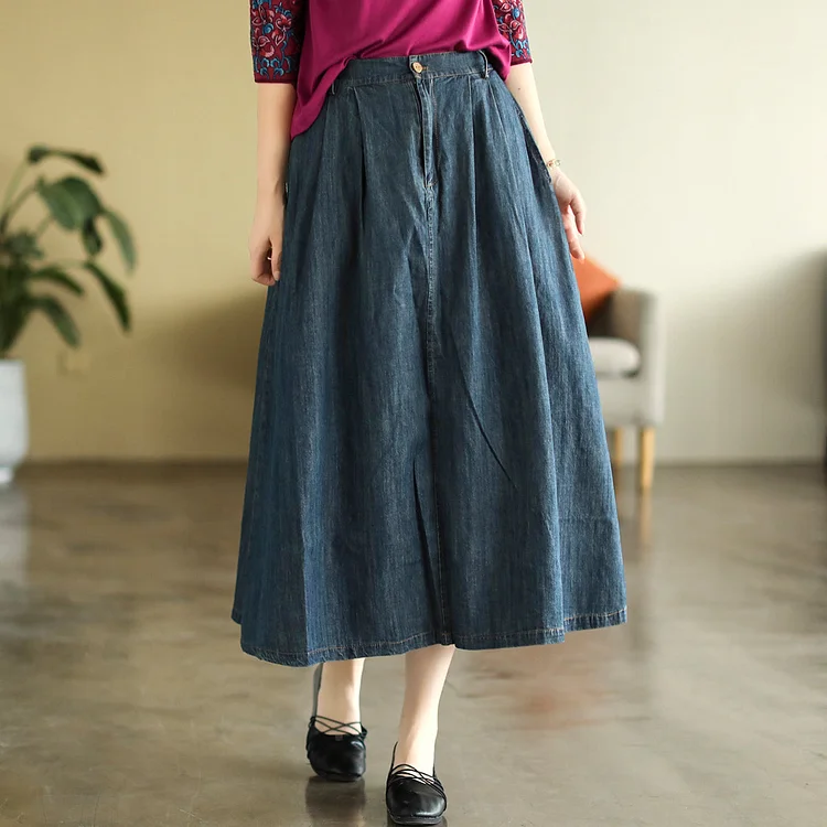 Cozy Cotton Denim Retro A-Line High Waist Skirt