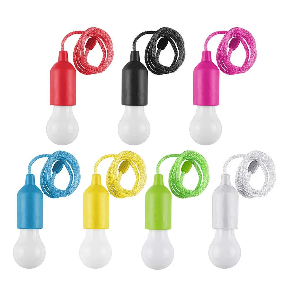 LED Hanging Light Bulb Battery Powered Colorful Pull Cord Bulbs (White)