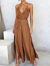 Solid Color Loose Spaghetti-Neck Jumsuits