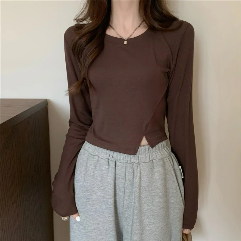 Brownm Brownm Bottom Shirt Female Autumn Winter With Long-Sleeved T-Shirt 2024 New Design Sense Hot Girl Short Student Jacket Tide