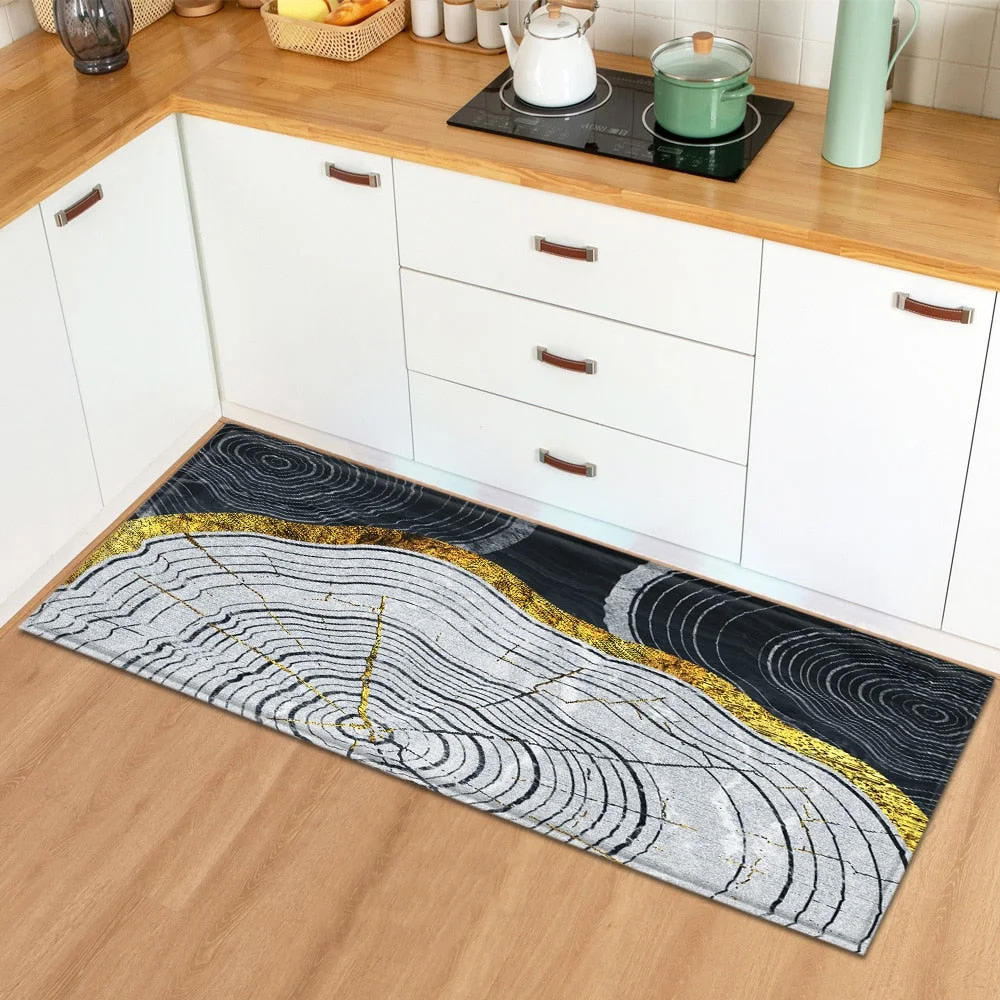 Kitchen Rug Entrance Doormat Home Hallway Balcony Bedroom Floor Decoration Long Carpet Wood Grain Pattern Bathroom Anti-Slip Mat