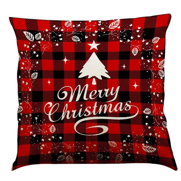 4Pcs/Set Christmas Pillow Covers 18×18 Inch Farmhouse Black And Red Buffalo Plaid Pillow Covers Holiday Rustic Linen Pillow Case For Sofa Couch Christmas Decorations - Shop Trendy Women's Fashion | TeeYours