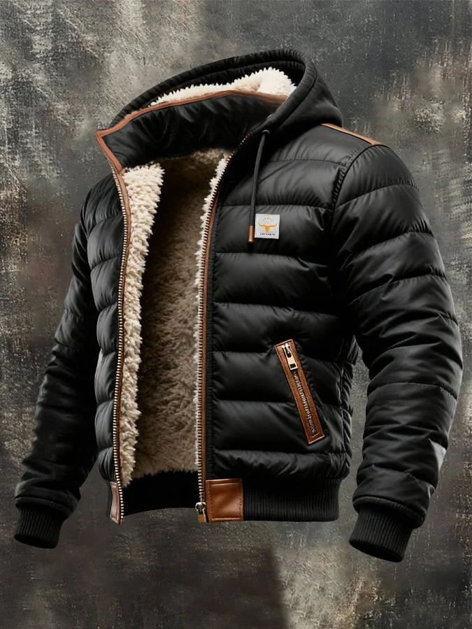 Herren-Retro-Steppjacke mit doppellagigem Kragen, warm gef&uuml;ttert mit Baumwolle / Outdoorjacke 