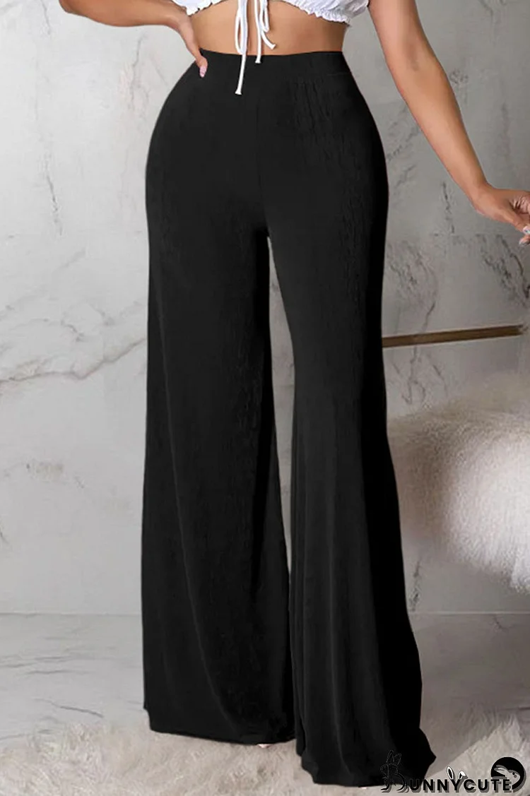 Black Casual Solid Split Joint High Waist Wide Leg Solid Color Bottoms