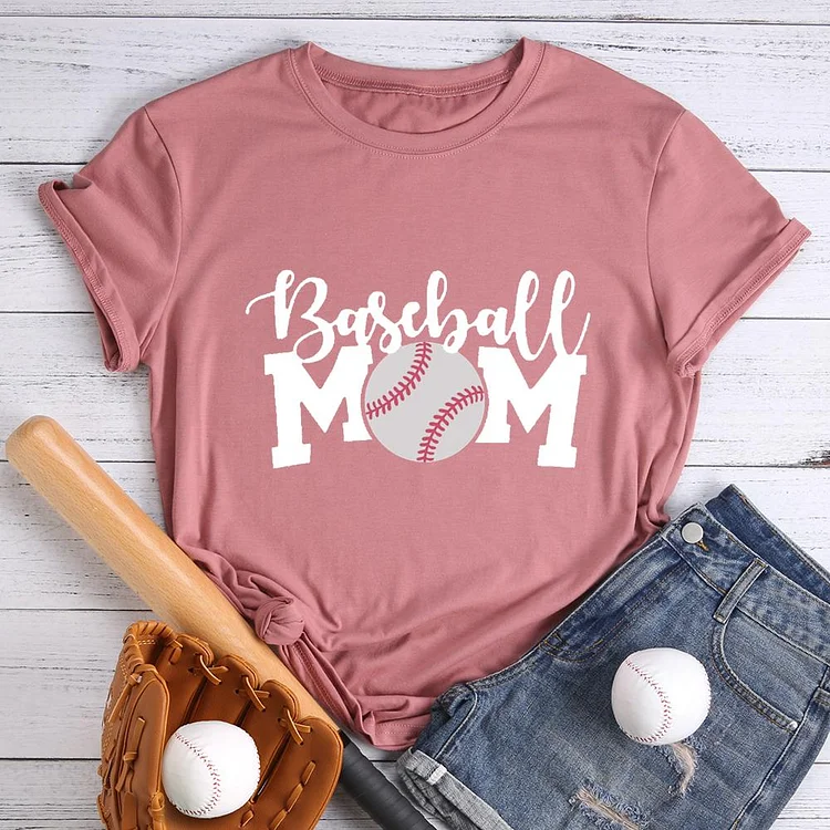 Baseball Mom Round Neck T-shirt-Annaletters