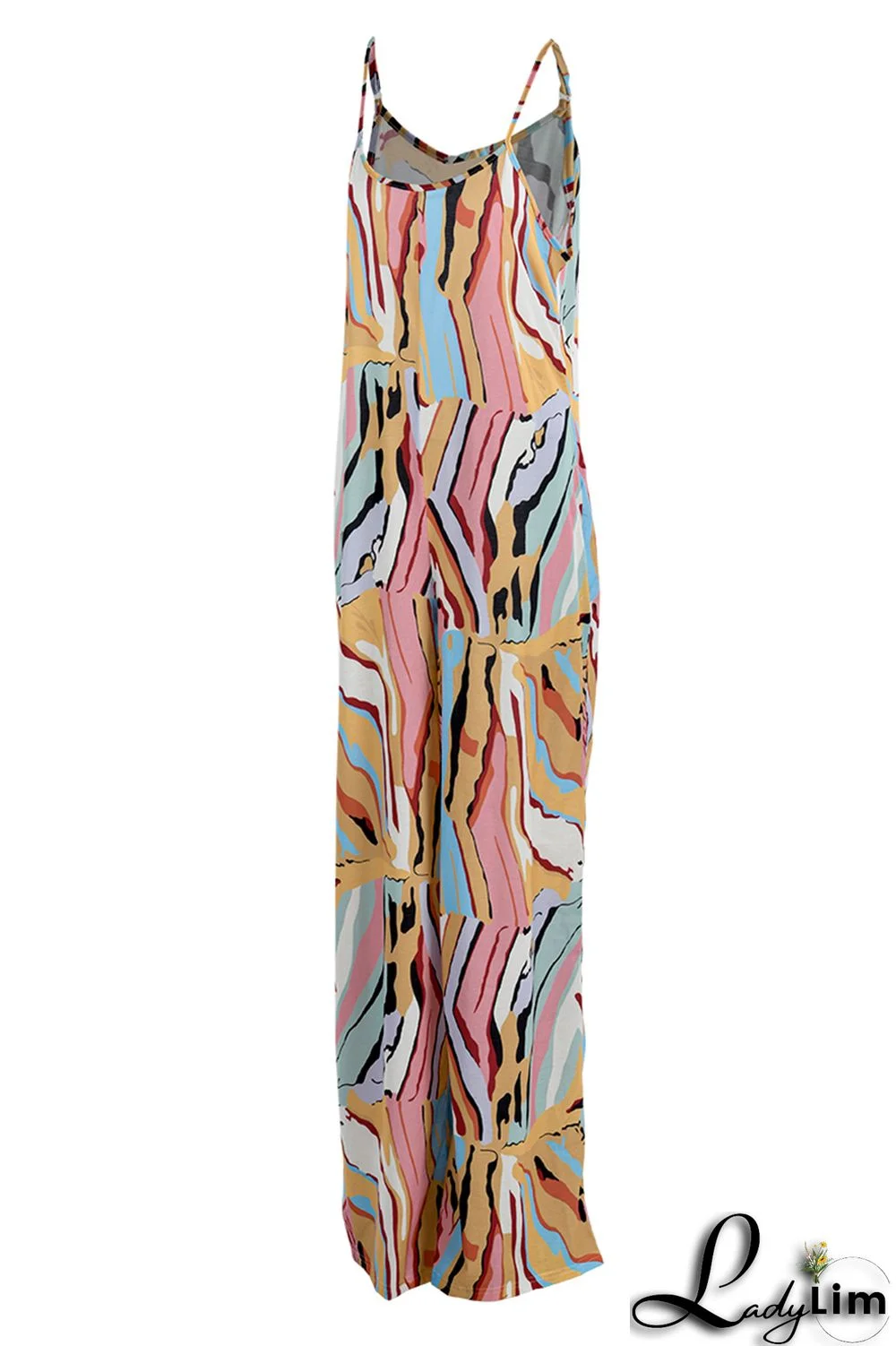 Yellow Sexy Casual Print Backless Spaghetti Strap Regular Jumpsuits