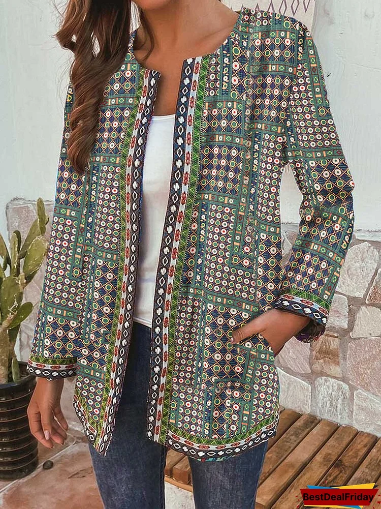 Ethnic Print Embroidery Patch Long Sleeve Vintage Jacket