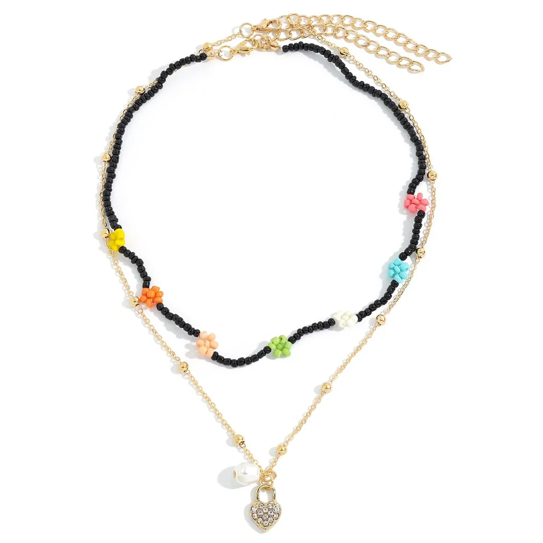 Dvacaman Boho Colorful 2pcs/set Beads Chain Necklace Trendy Ethnic Multi Layer Beaded Choker Necklace for Women Party Jewelry