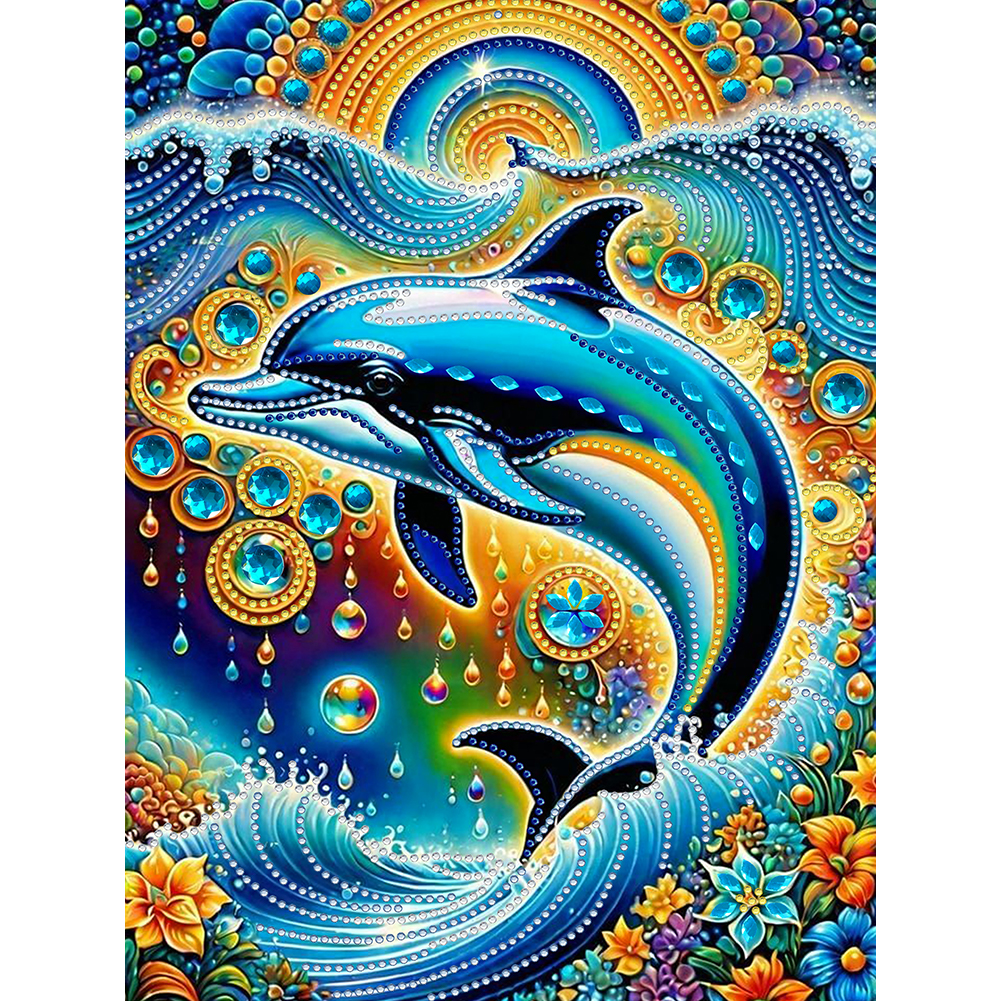 Marine Animals Dolphins 30*40cm(canvas) special shaped drill diamond painting
