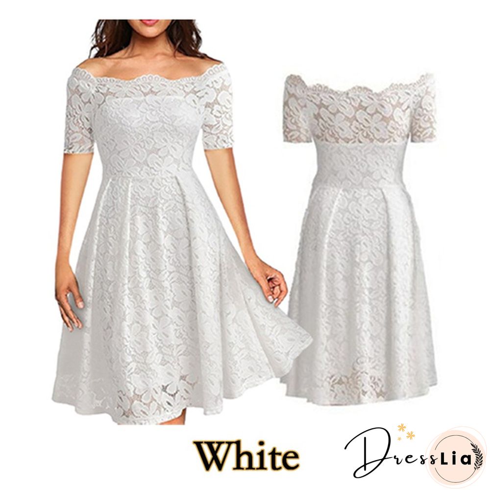 New Fashion Women Off Shoulder Slim Fit Lace Dress Elegant Strapless Short Sleeve Cutout