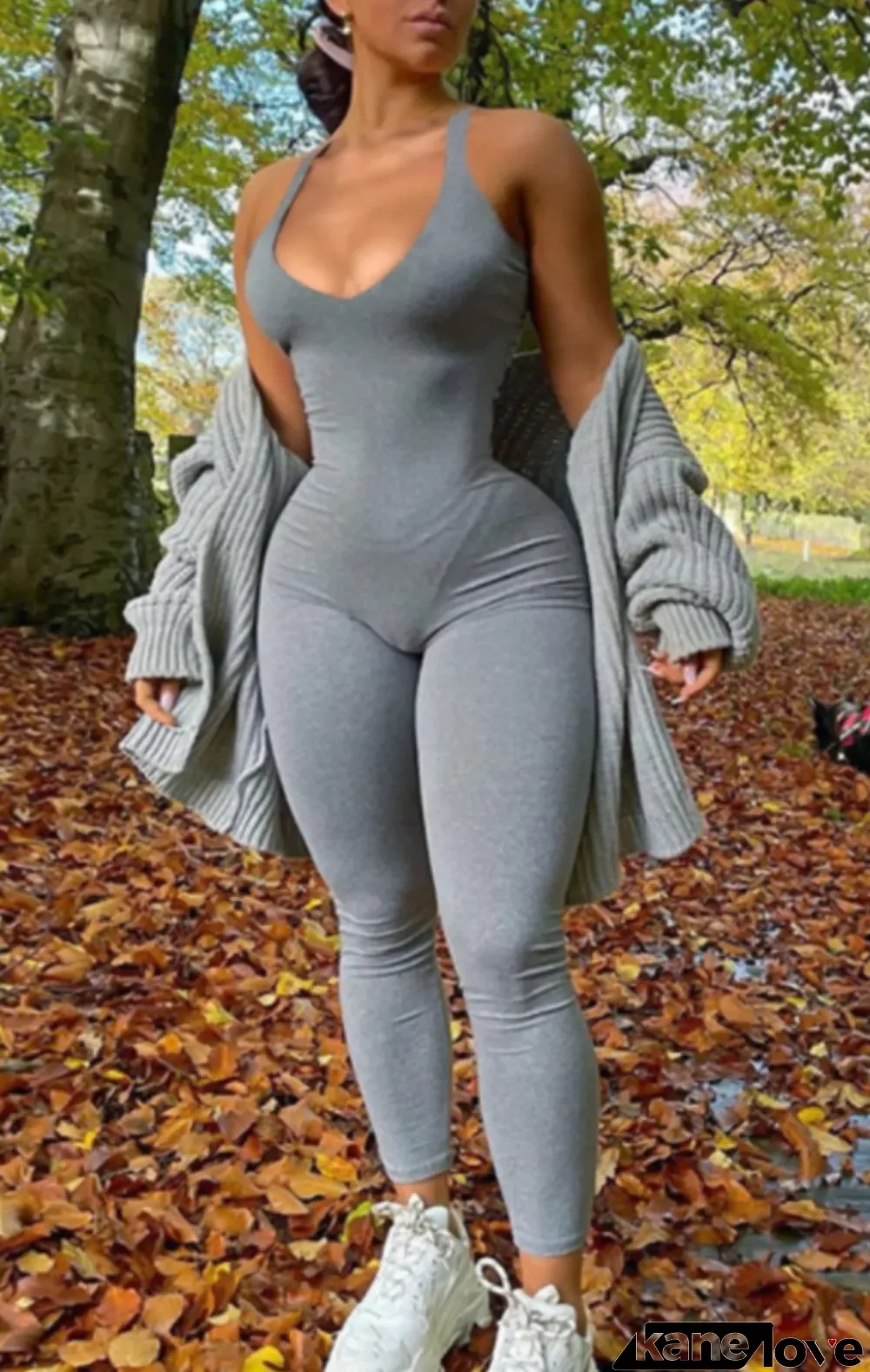 Summer Grey Sleeveless Basic Bodycon Jumpsuit
