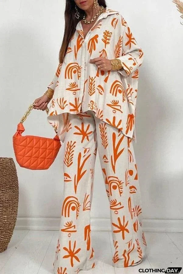 Talk Sweetly Printed Vacation Straight Pants Suit