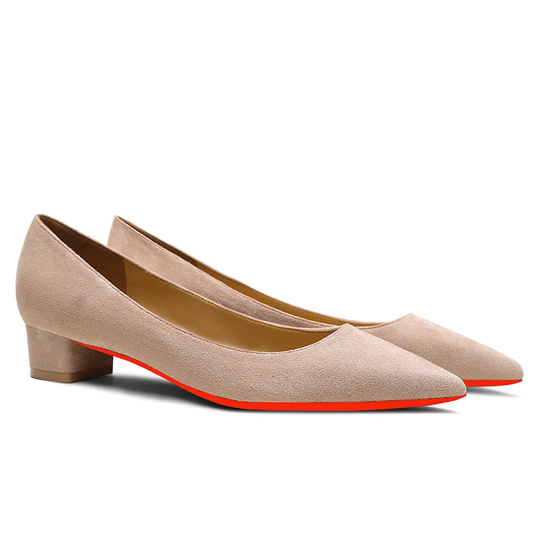 3 cm/1.2 inch low heel thick heel red bottom high heels pointed toe solid color Suede high heels VOCOSI VOCOSI