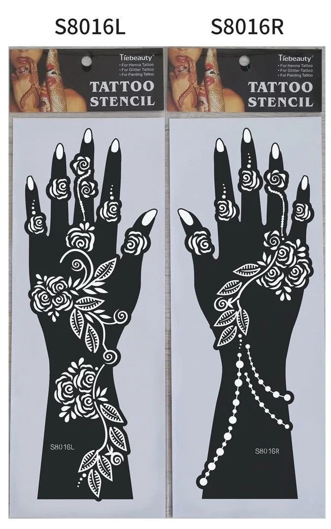 1pair 2pcs hand sleeve temporary tattoo stencil henna lace mandala tattoo template spray paint templates sheets lotus flowers