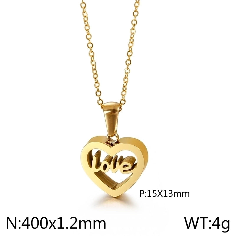 Romantic Letter Heart Shape Titanium Steel Plating Rose Gold Plated Gold Plated Pendant Necklace