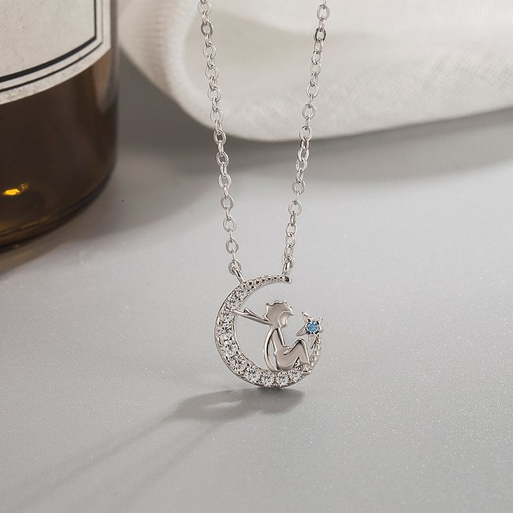 Little Prince Moon Pendant 925 Sterling Silver Necklace - Modakawa modakawa