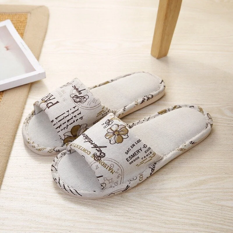 Women Casual Floral Indoor Home Slippers Flower Soft Slippers Spring Autumn Flip Flops Female Linen Slides Slippers home sandals