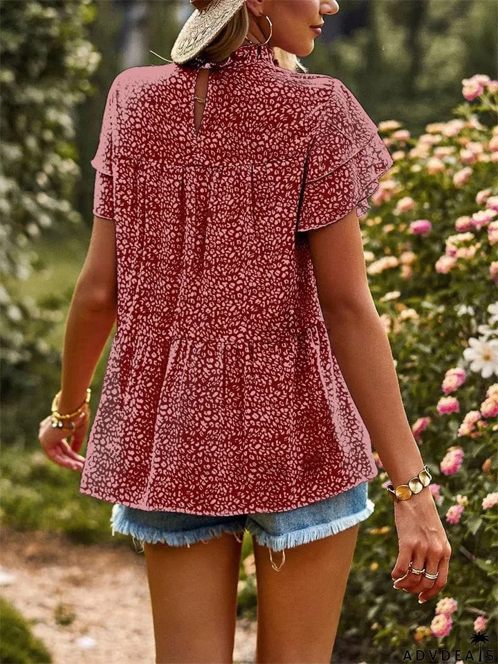 Ladies Sweet Cozy Short Sleeve Polka Dot Chiffon Shirts