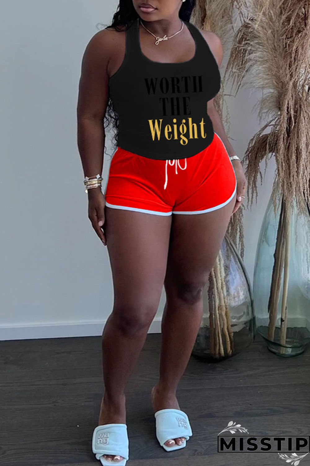 Grey Plus Size Casual Letter Print Patchwork U Neck Plus Size Two Pieces