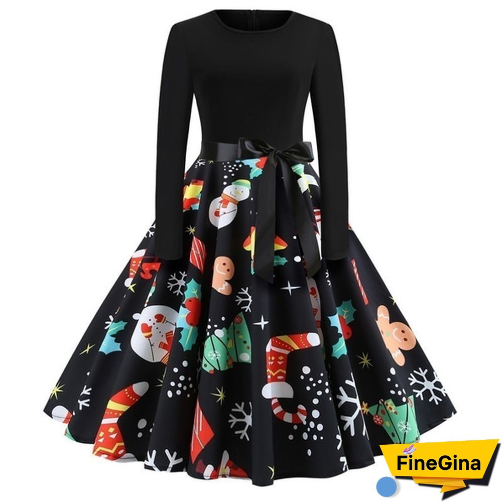 Autumn Winter Fashion Lady Xmas Clothes Christmas Costume Casual Long Sleeve Halloween Print Party Dress