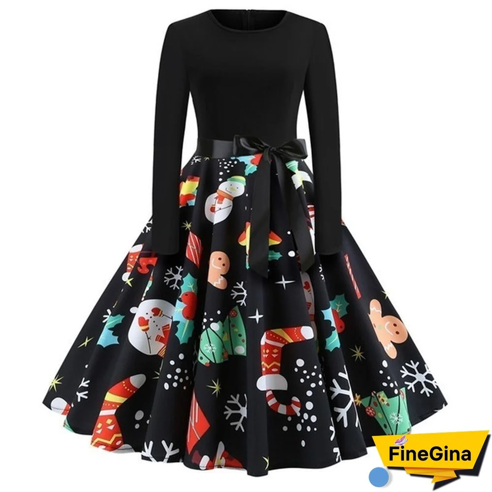 Autumn Winter Fashion Lady Xmas Clothes Christmas Costume Casual Long Sleeve Halloween Print Party Dress