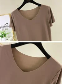 Soft comfortable Ice Silk Short Sleeve T-Shirt Two Piece Set loose wide leg pants