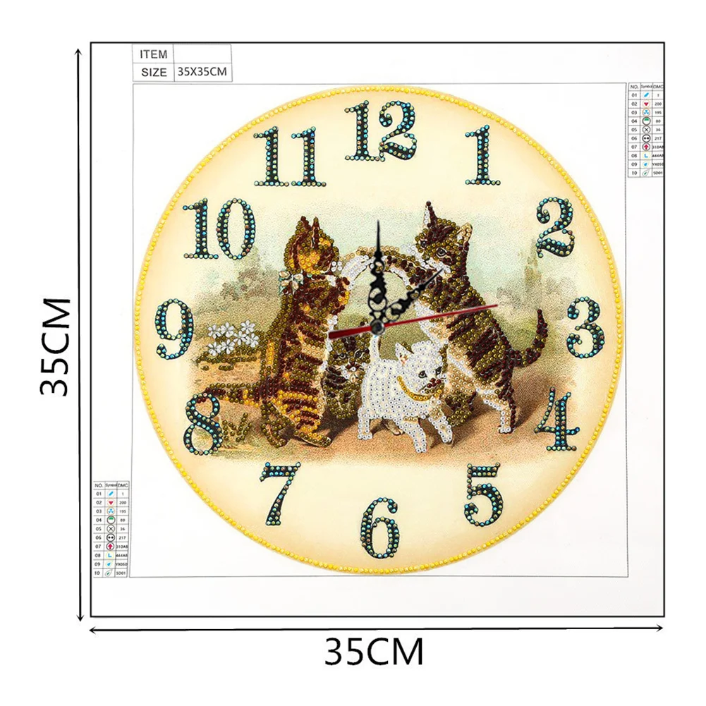 DIY Crystal Rhinestone Diamond Painting Cat Clock(35*35cm)