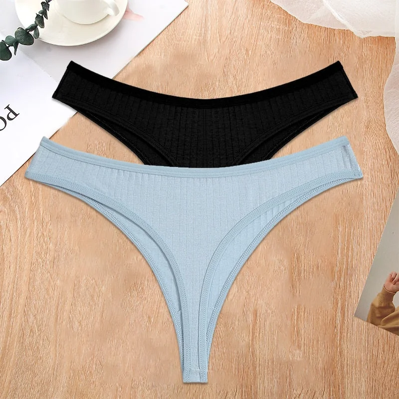 FINETOO 2PCS/Set S-XL G-string Cotton Women Lingerie Panties Thong Female Underwear Sexy Pantys Underpant Girl Intimates Thongs