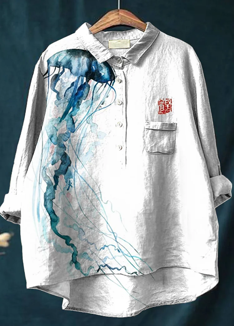 Stylish Women's Japanese Art Jellyfish  Long Sleeve Shirt