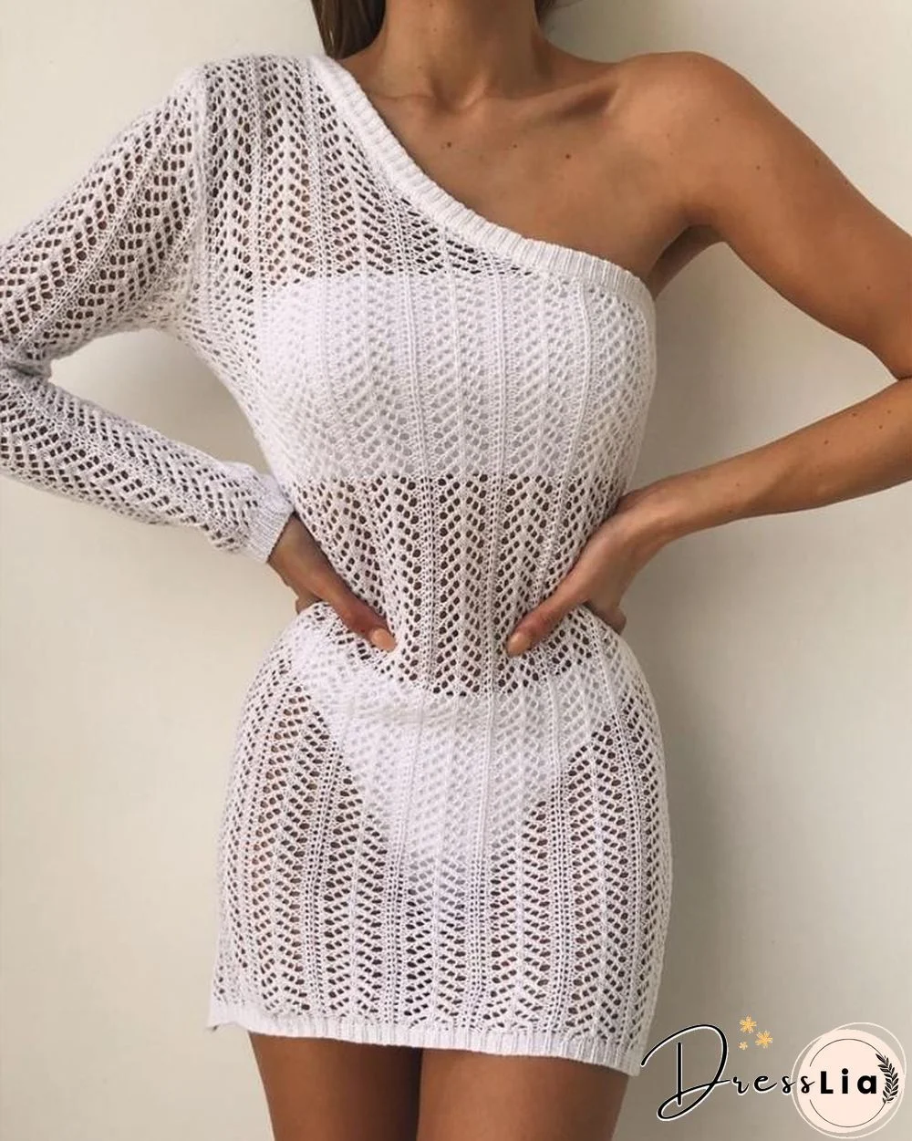 One Shoulder Hollow Out Cover Up Dress P13733