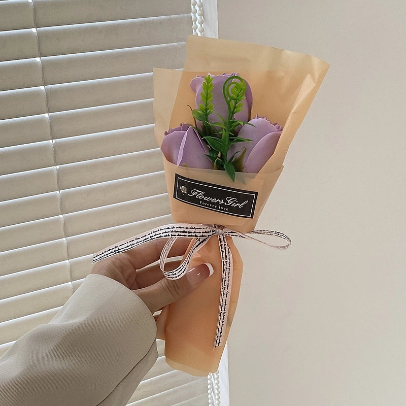 Creative Valentine’s Day Soap Bouquet Teacher’s Day Gift Carnation Soap Flowers 3 Pieces Small Bouquet Street Push