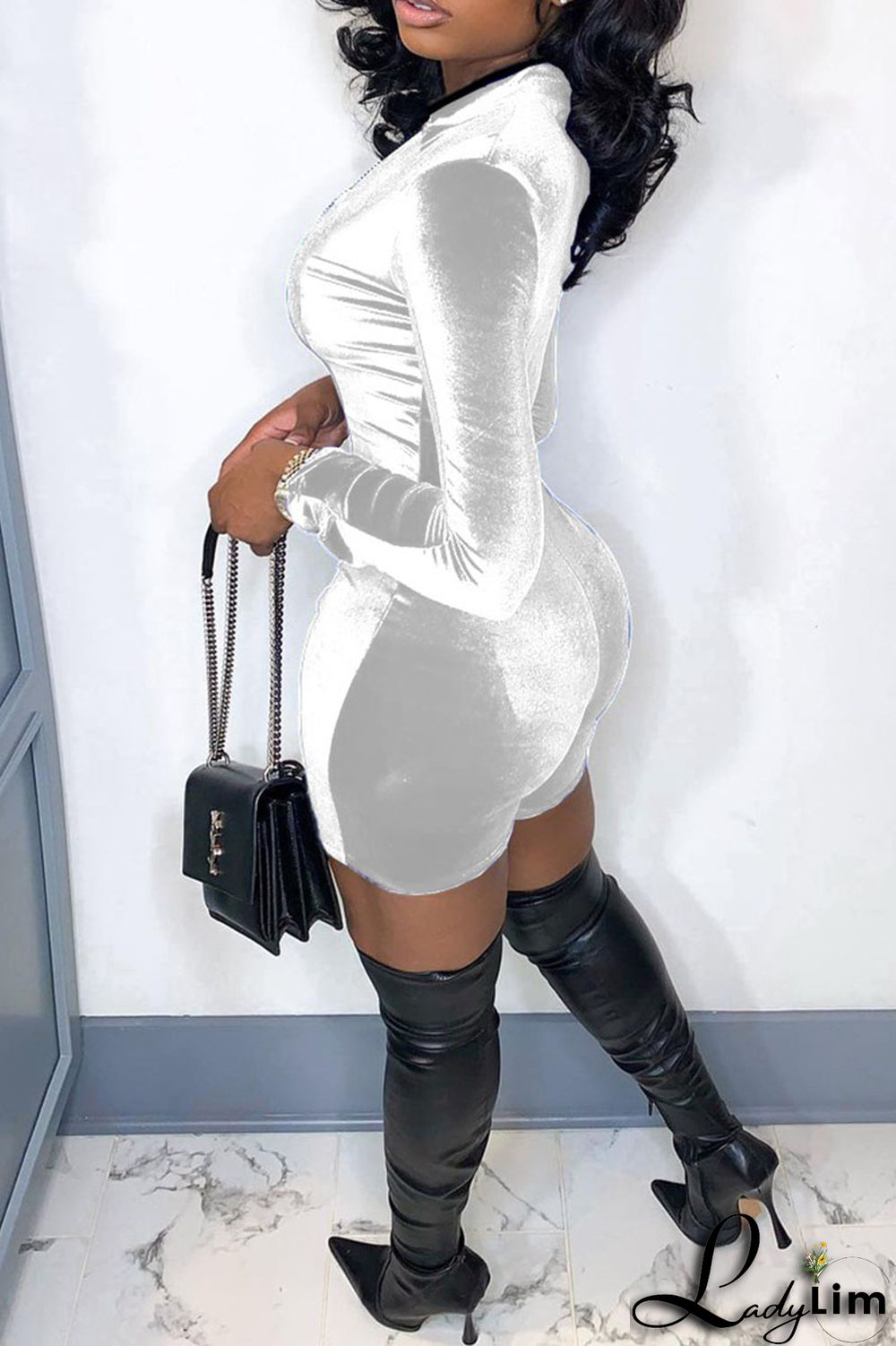 White Sexy Solid Patchwork Half A Turtleneck Regular Jumpsuits