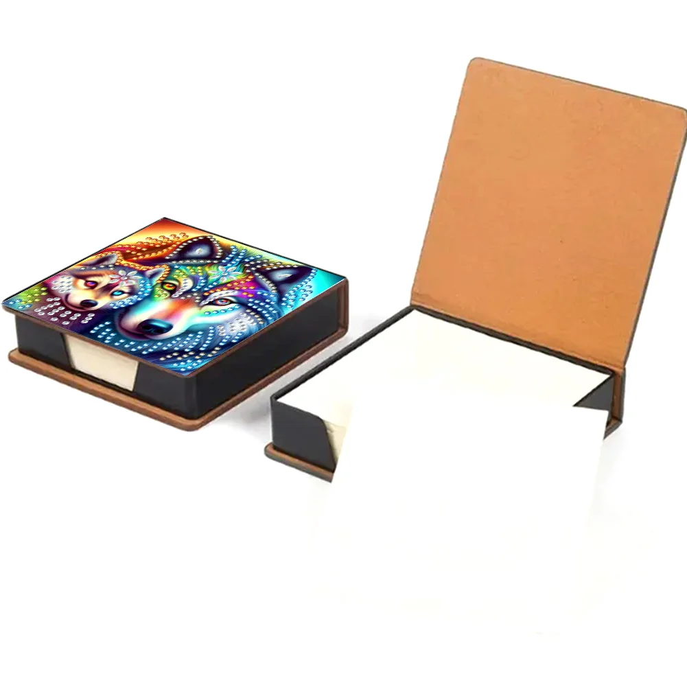 PU 5D Diamond Painting Kit Note Box DIY Diamond Art Notepad Box (Wolf)