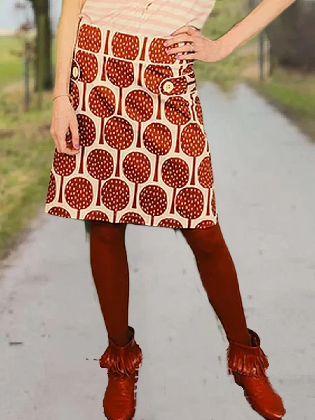 Cotton-Blend Casual Printed Skirt | EGEMISS
