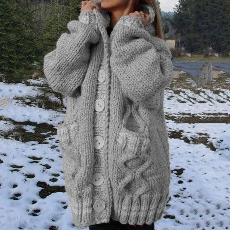 Women's Thick Woven Pattern Pocket Button Sweater Cardigan