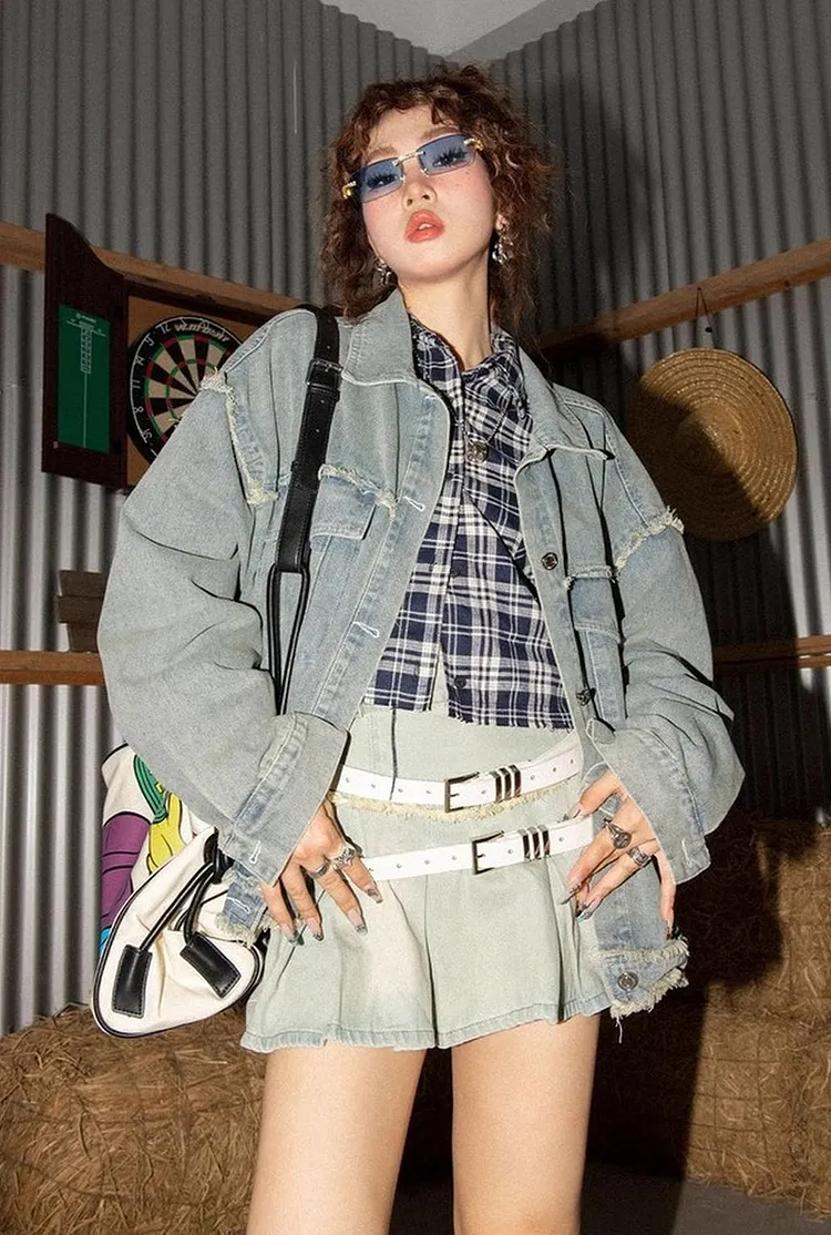 Women's Oversized Denim Jacket Spring Summer Light Wash Casual Coat