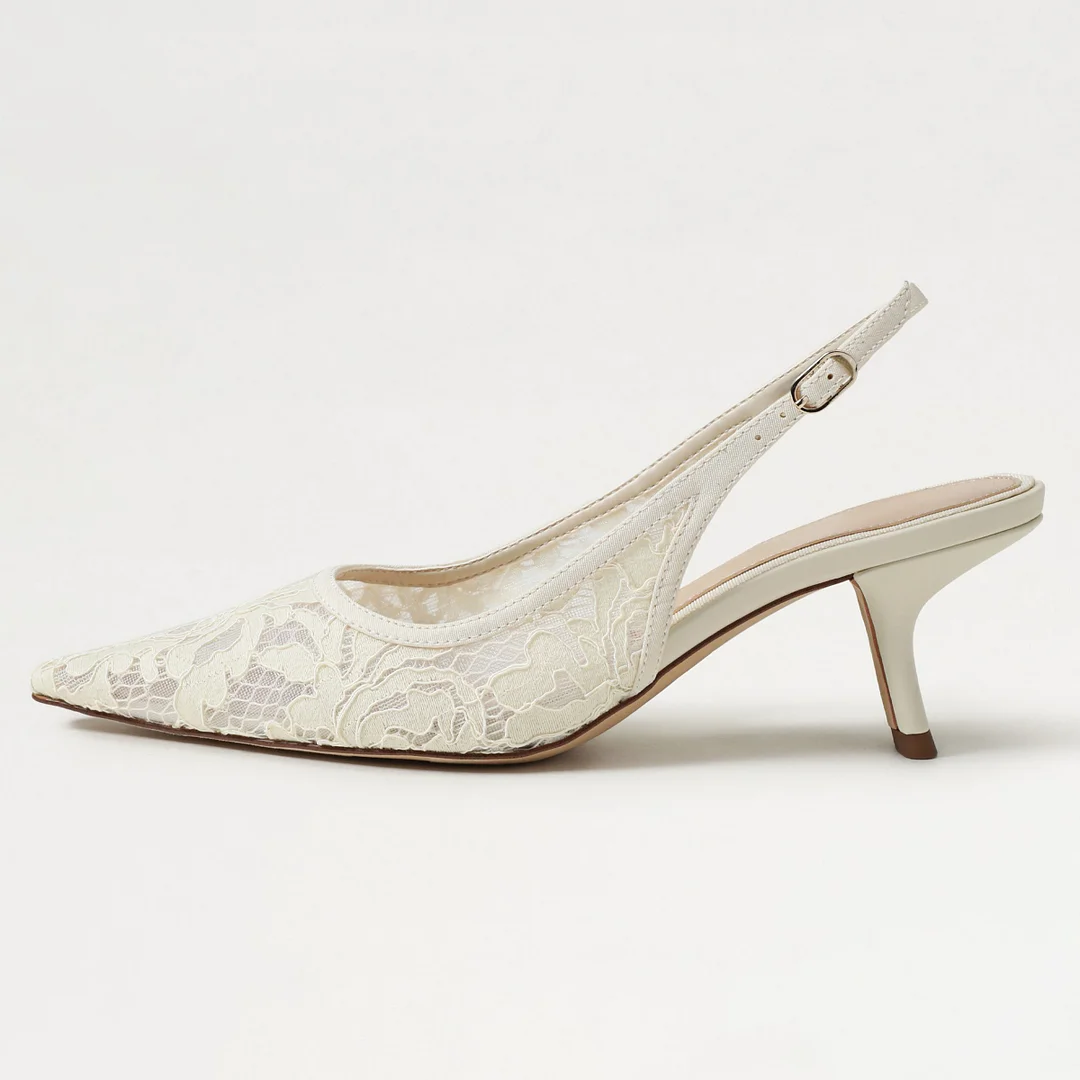 Fashion Ivory Pointed Toe Embroidered Pumps Shoes with Chunky Heel