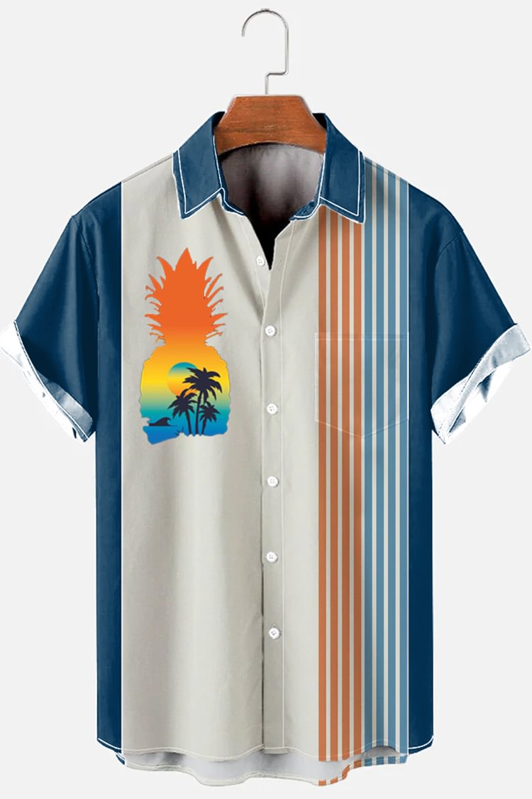 Tiboyz Men's Fashion Casual Beach Pineapple Cozy Shirt