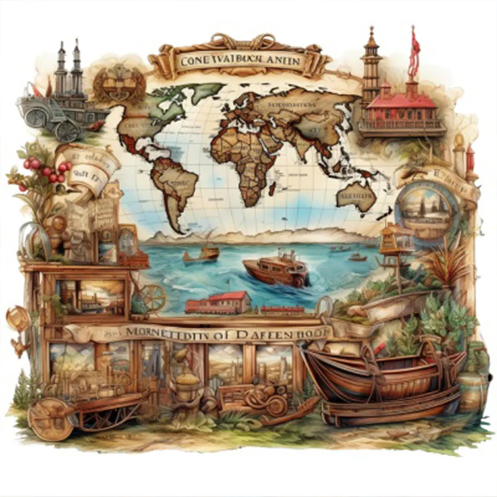 Partial AB Diamond Painting - Full Round Drill - Retro Fantasy House(Canvas|45*45cm)