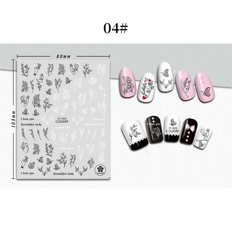1 Sheet 3D Halloween Nail Sticker Christmas Skull Bone Snake Butterfly Maple Leaf Pattern Decals Manicures 3D Nail Decorations