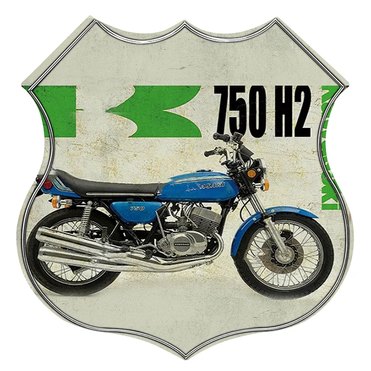 Moto Kawasaki - bouclier vintage enseigne en étain - 11.8x11.8inch