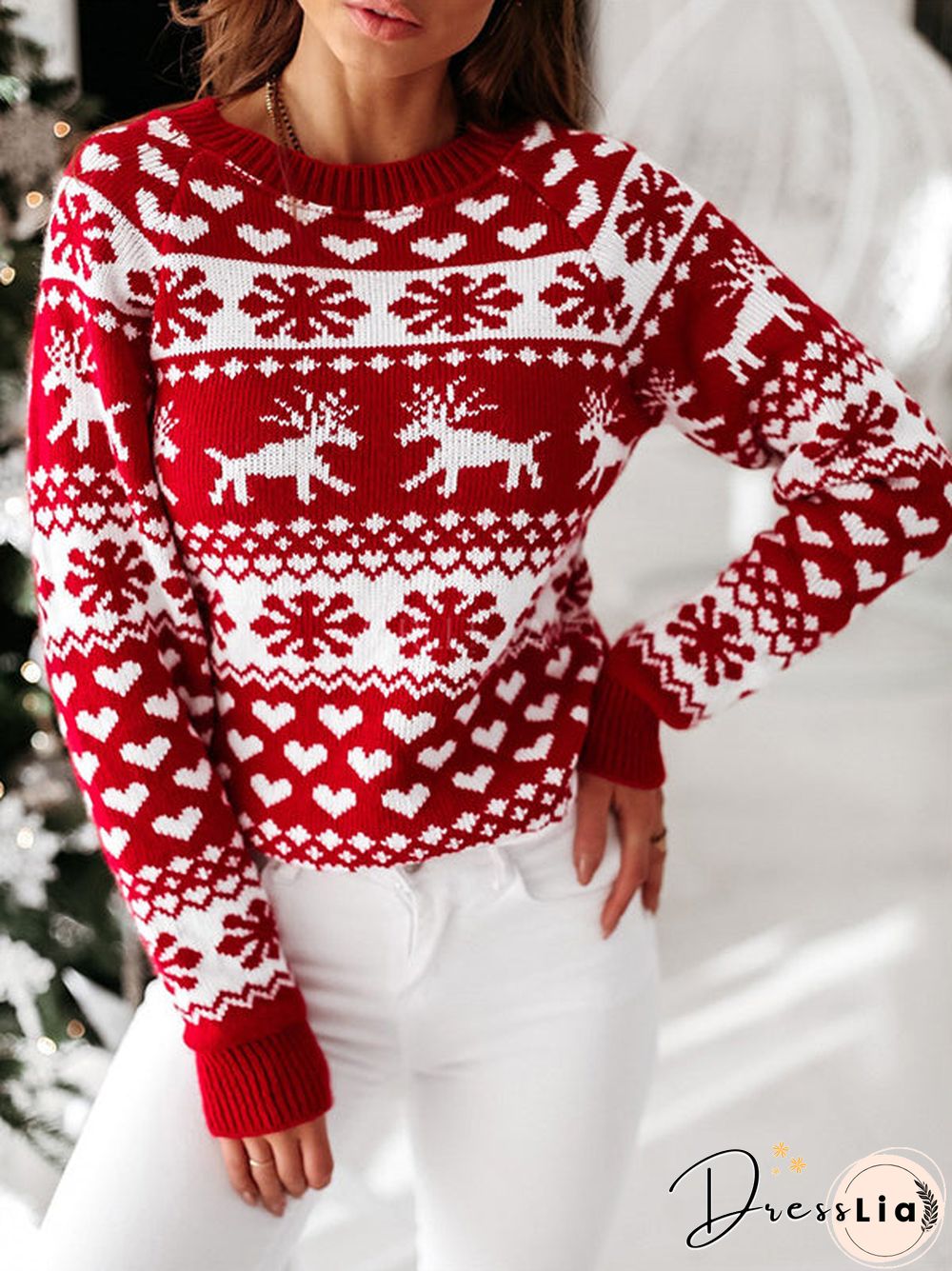 Casual Xmas Knitted Round Neck Sweater
