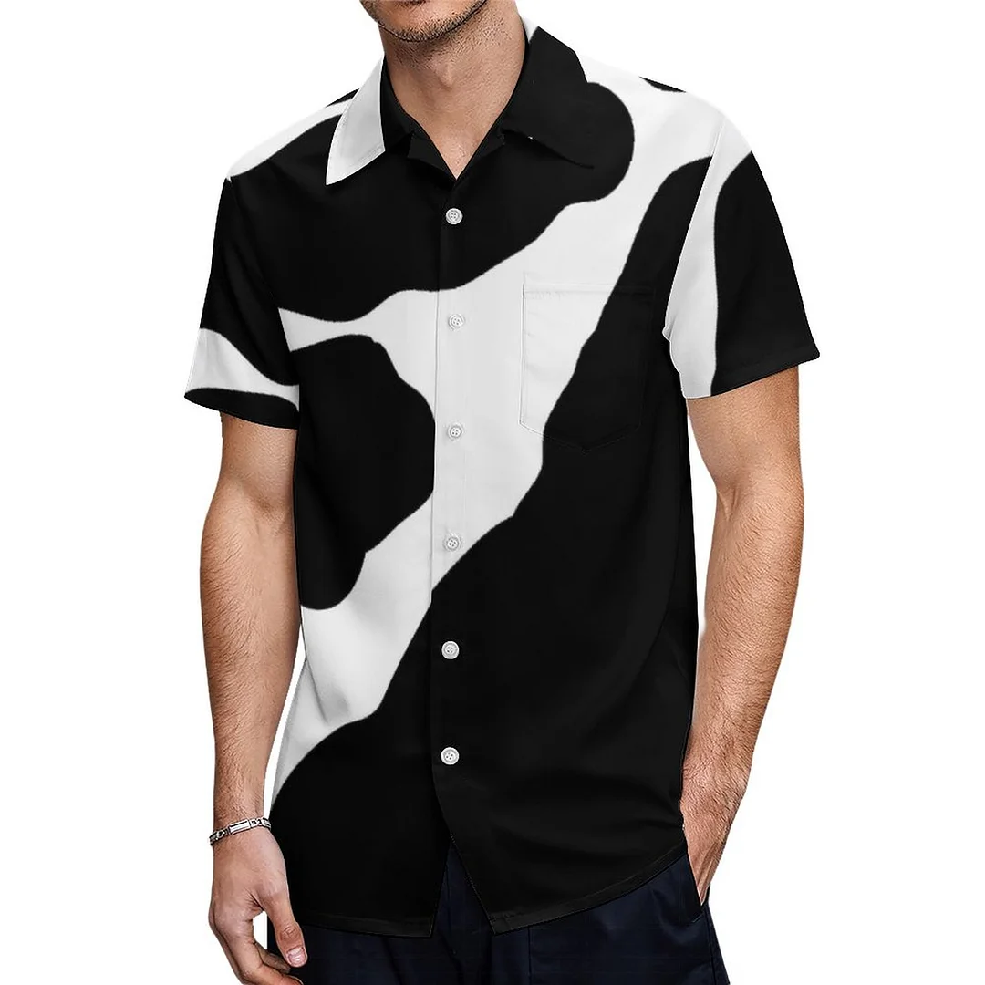 Black White Country Cow Farm Love Hawaiian Shirt Mens Button Down Plus Size Tropical Hawaii Beach Shirts