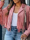 Stylish Solid Color Fringed Notched Collar Long Sleeves Jacket
