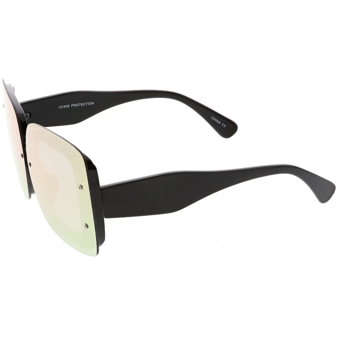 Bold Rimless Square glasses Chunky Arms Color Mirror Lens 71mm