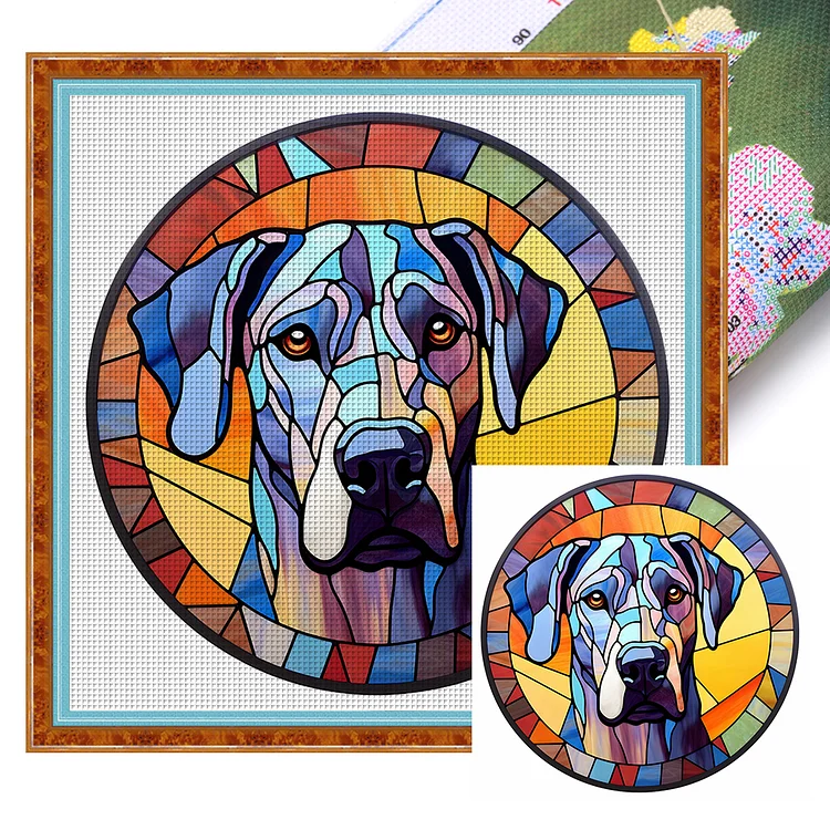 【Huacan Brand】Glass Art - Dog 11CT Stamped Cross Stitch 40*40CM