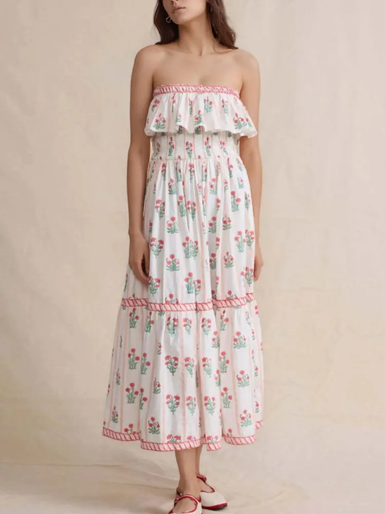 Floral Strapless Ruffle Dress
